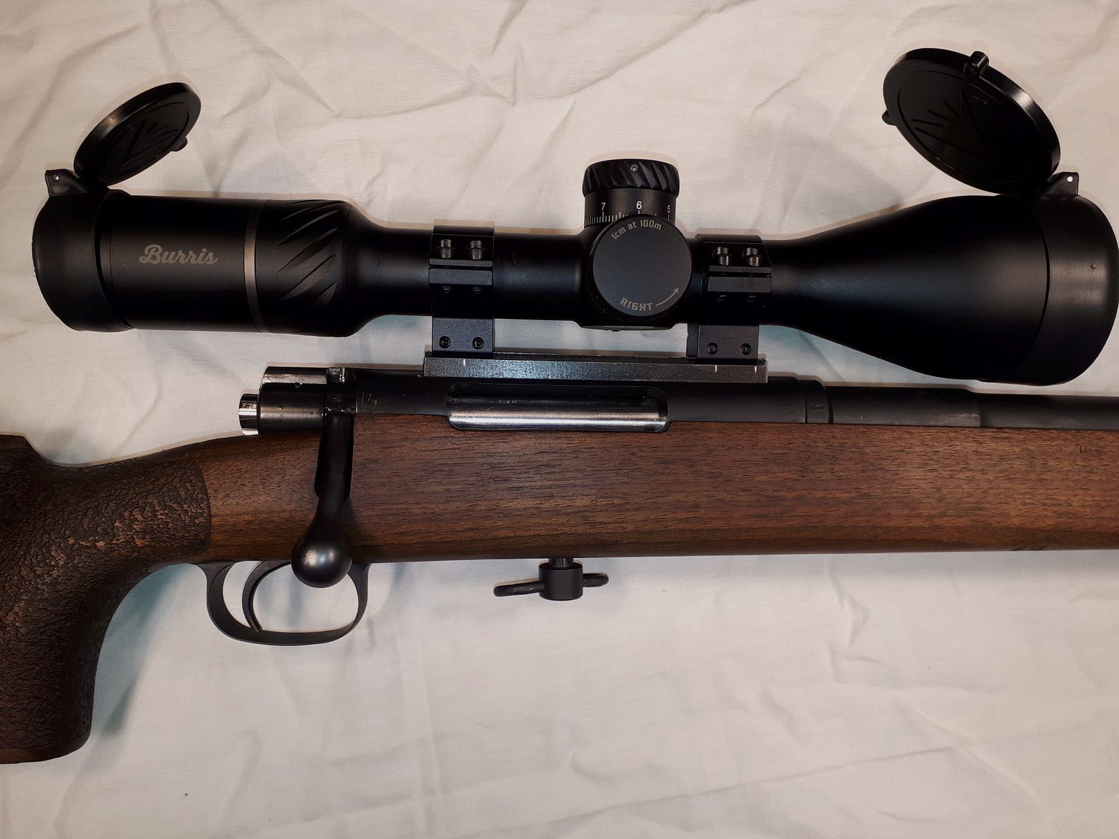 Musgrave field target rifle with scope and diopter.