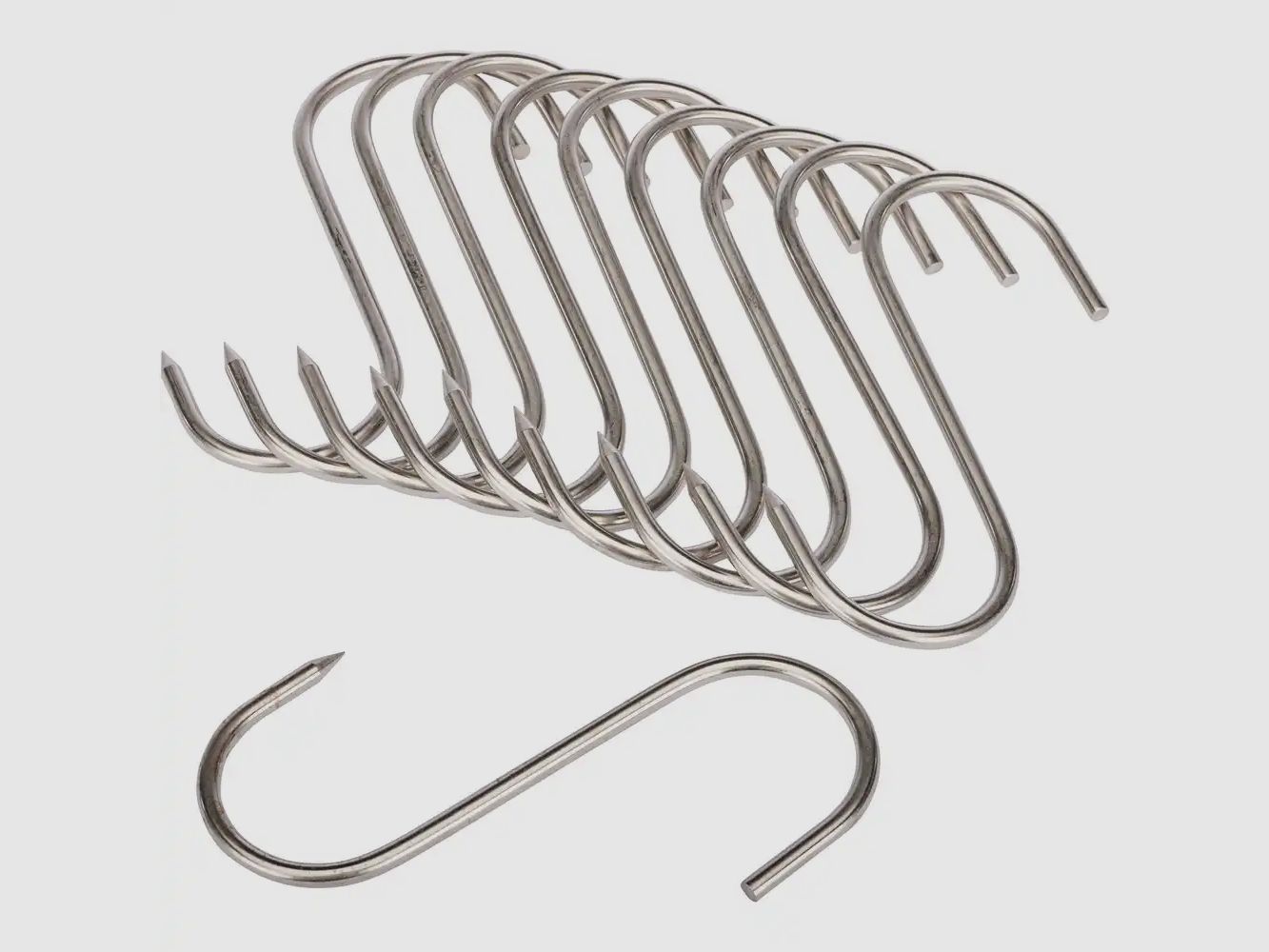 S-hooks stainless steel – 10-pack Version: loadable up to 60 kg – Length 16 cm. Ø 6 mm