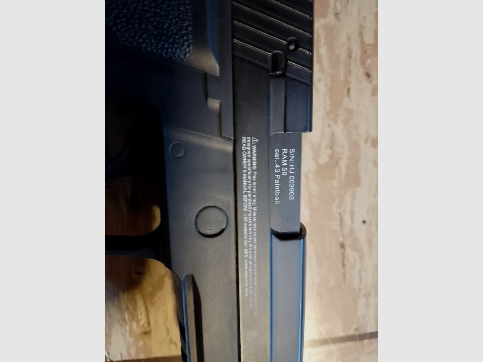 Pistole RAM Markierer X50 Kaliber 0.43 von APS original neu mit 4 Magazine Rubberballs 