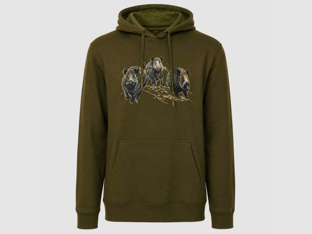 Felpa con cappuccio 3 cinghiali kaki - Cotone poliestere M/3XL, immagine 1 di 6