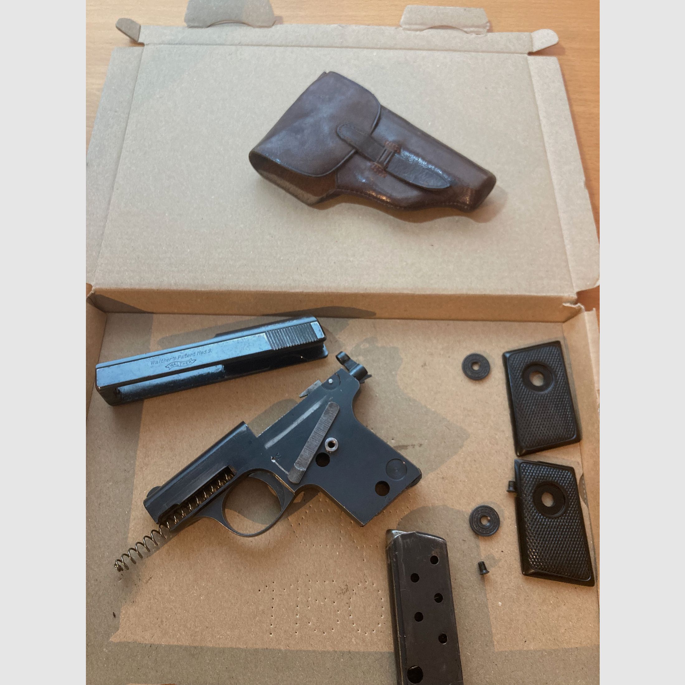 Walther Mod. 9, Tipo II, ca. 1928/29, Calibre 6,35mm Browning, pistola de bolsillo Zella Mehlis, WWII, WHB61