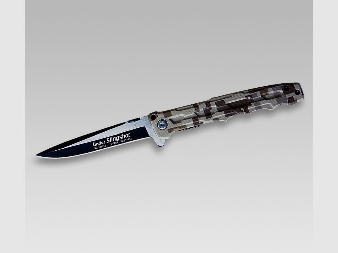 Coltello a serramanico slim lungo con supporto a molla slingshot camo