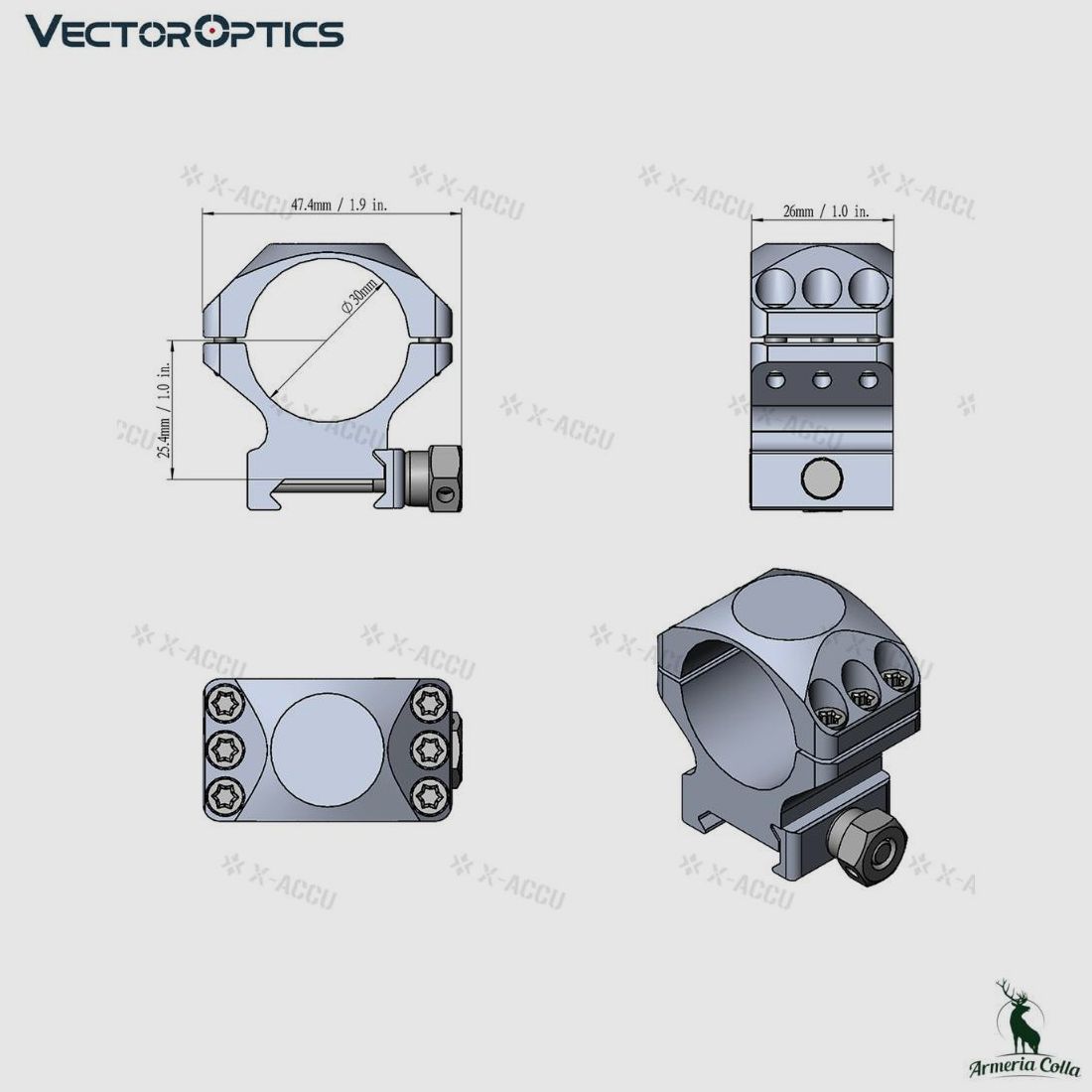 VectorOptics Aluminiumringe X-Accu 30mm für Picatinny Mittel art. Xasr-3002, Bild 5 von 5