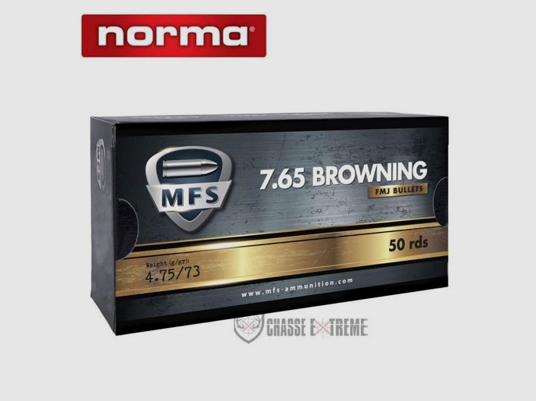 50 Patronen NORMA MFS Kal. 32 ACP (7,65 mm) 73 gr FMJ