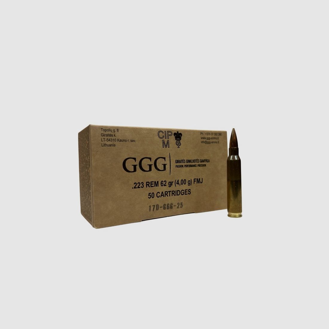 GGG .223 Rem FMJ 62 gr munitie