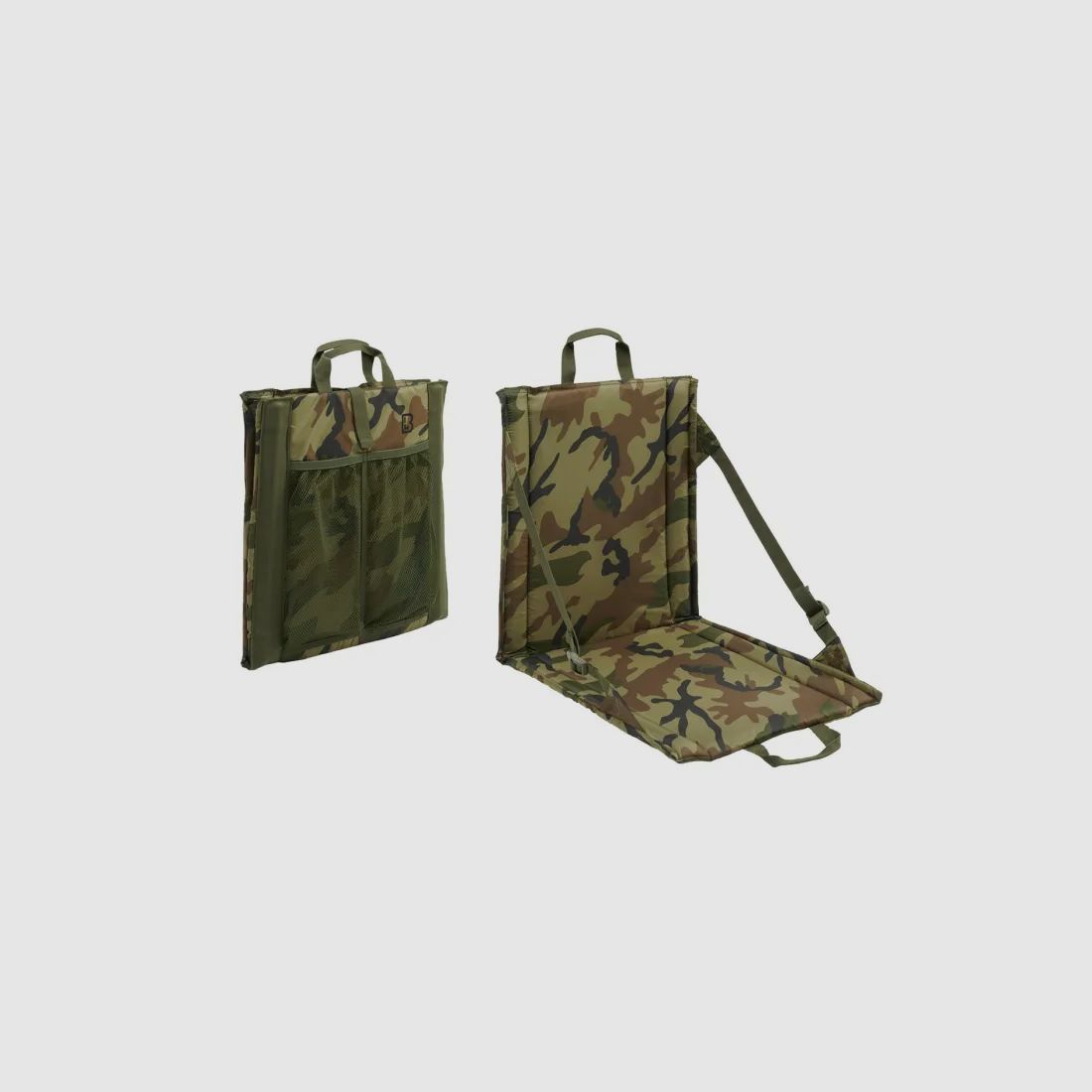 Folding seat with carrying handle + mesh pocket for 2 drink bottles - US Woodland