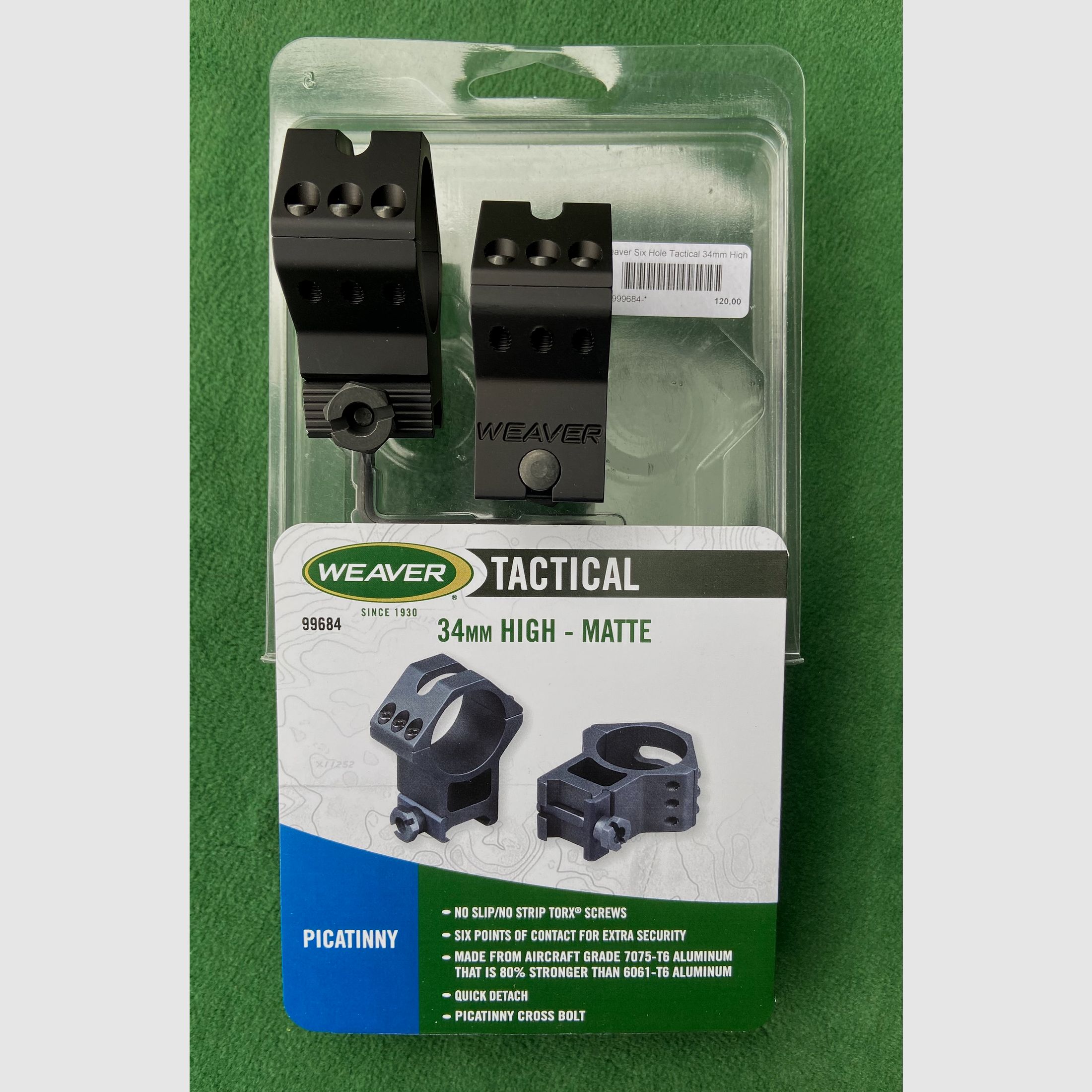 Weaver Tactical 6-Hole Picatinny Ring 34 mm Hoog