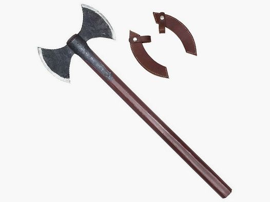 Wikinger Doppel-Axt 80cm + Lederschutz