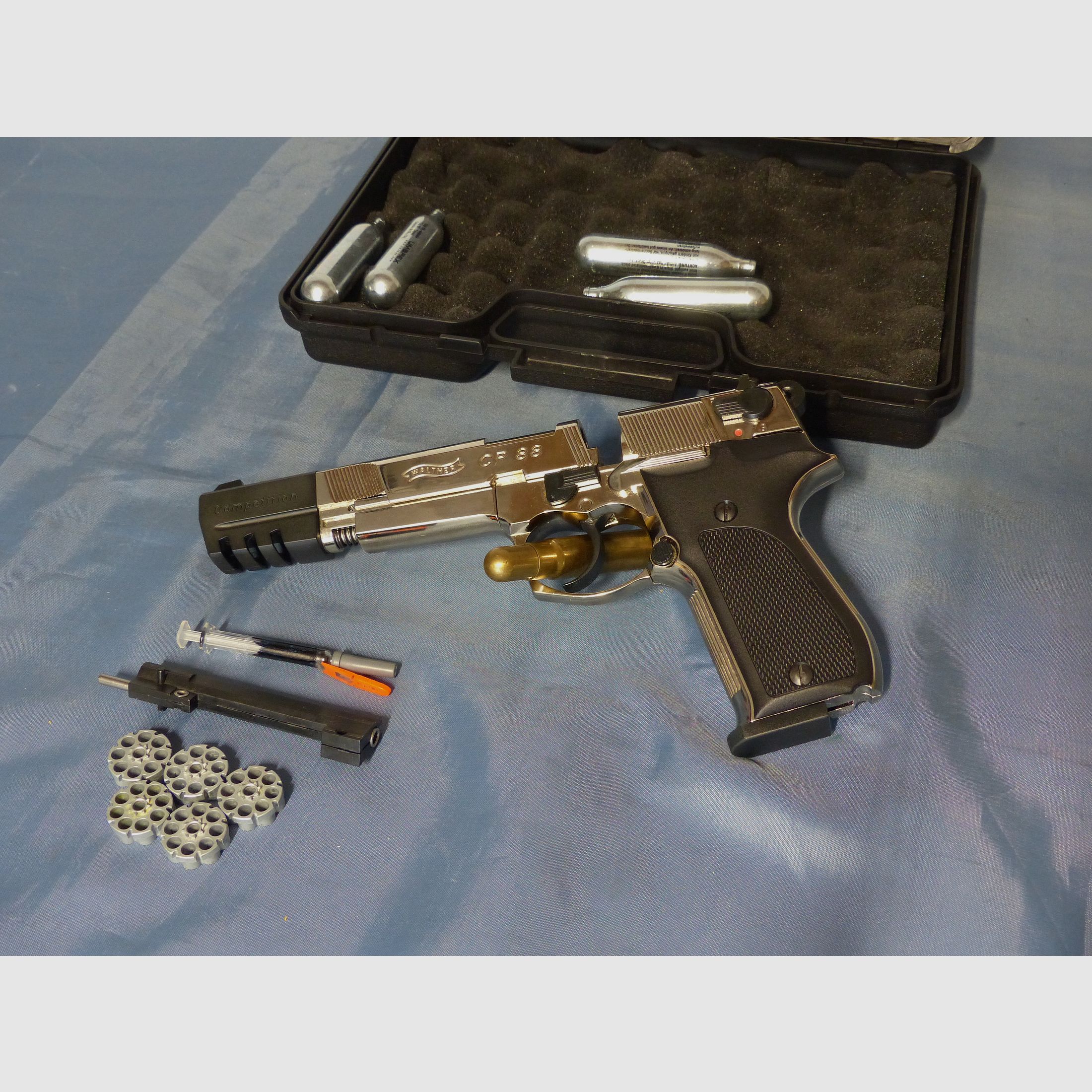Walther CP88 Competition CO2 Pistool 4,5 mm Diabolo verchroomd als nieuw
