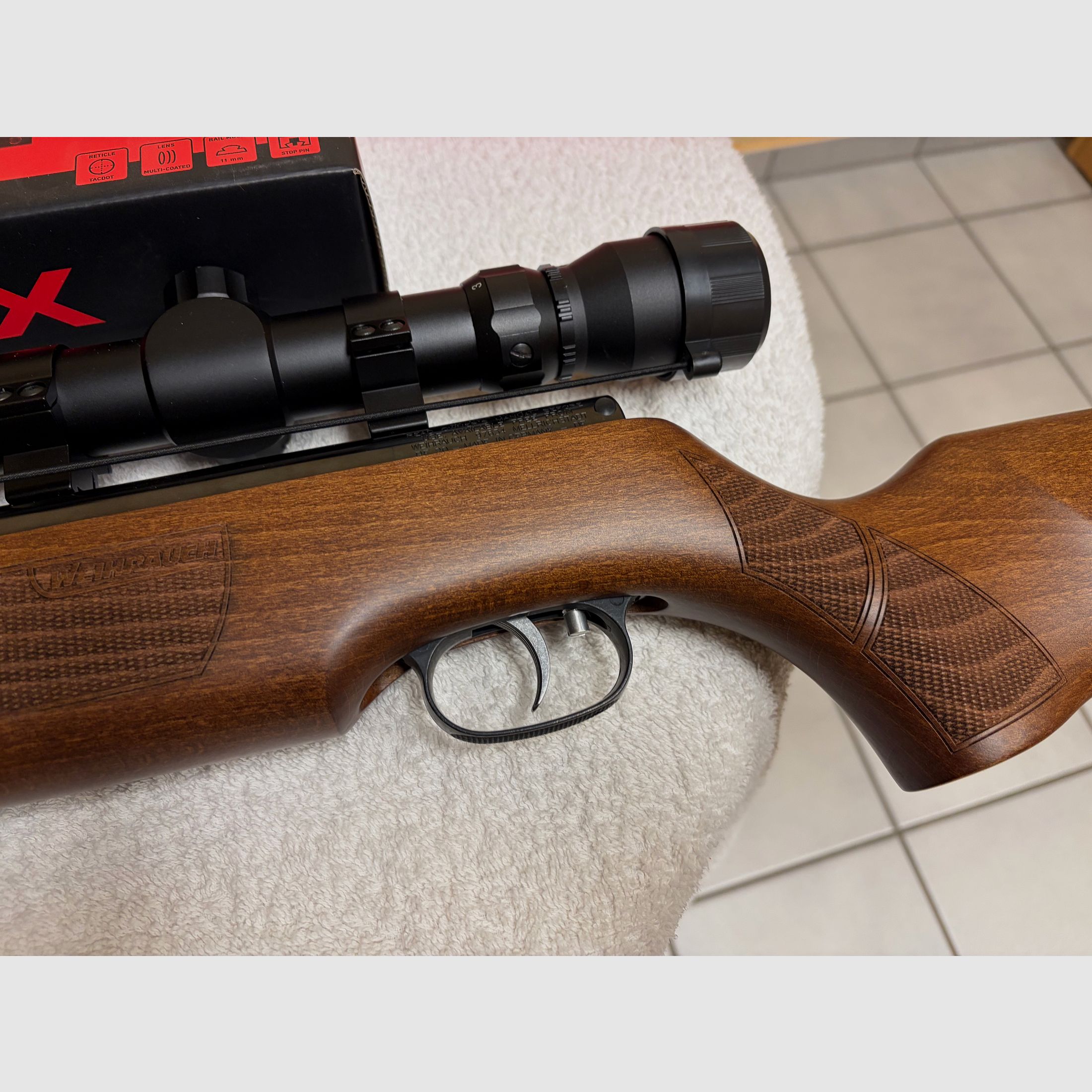 Fucile ad aria compressa: Weihrauch KW 35 K con silenziatore e telescopio Umarex RS 3-9x40, nuovo e mai usato,