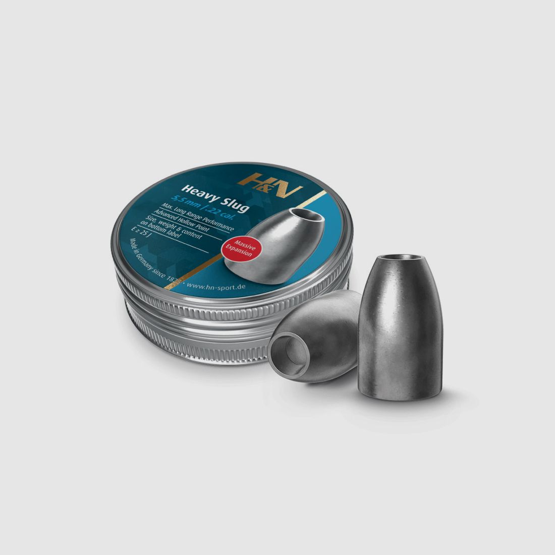 H&N Heavy Slug Diabolo, Hohlspitz, glatt, 2,20 g, 34 gr, Kaliber 5,51 mm, 150 StĂĽck