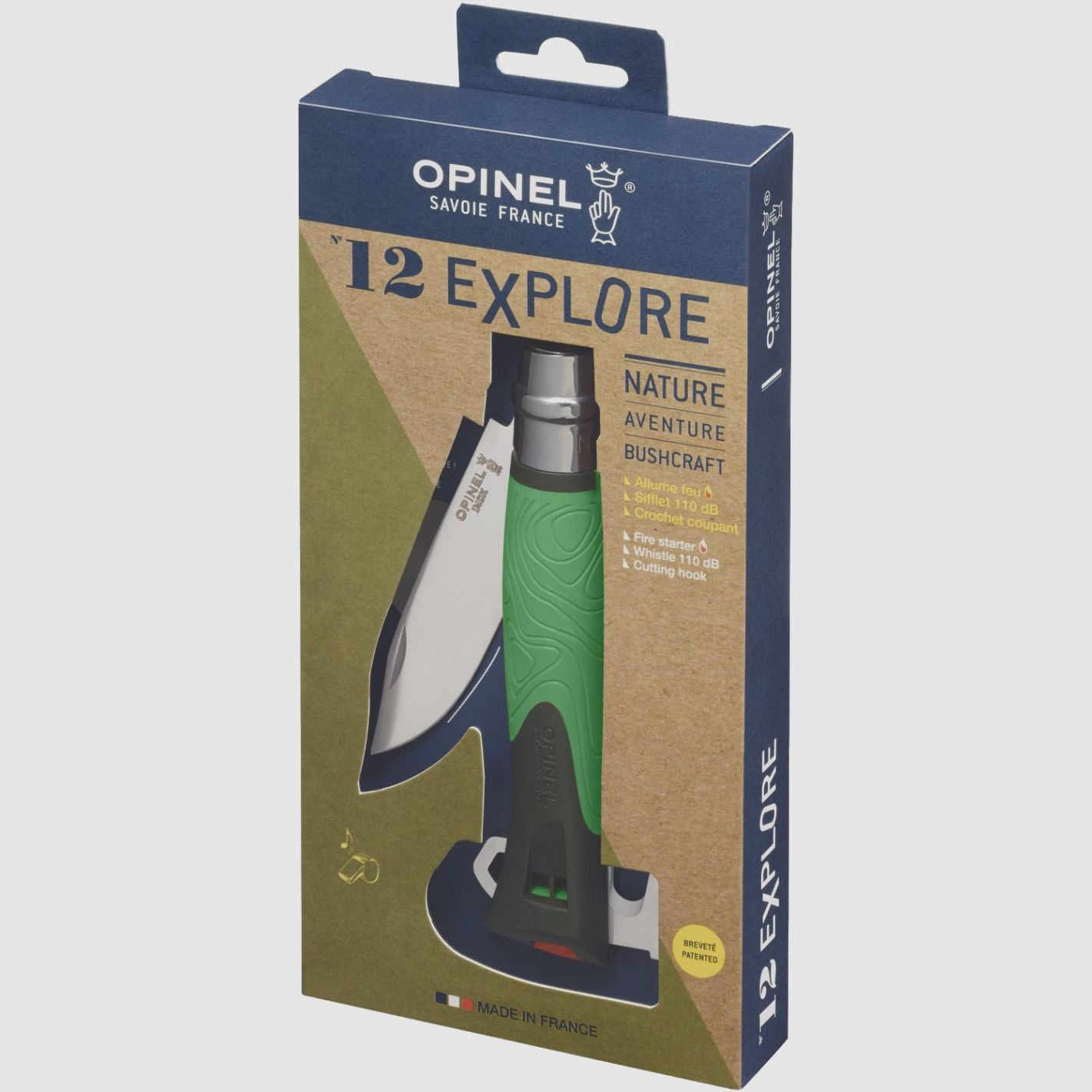 Opinel 12 Explore Messer Klinge inox Griff Polymer grün mit Zeckenentferner, Bild 3 von 3