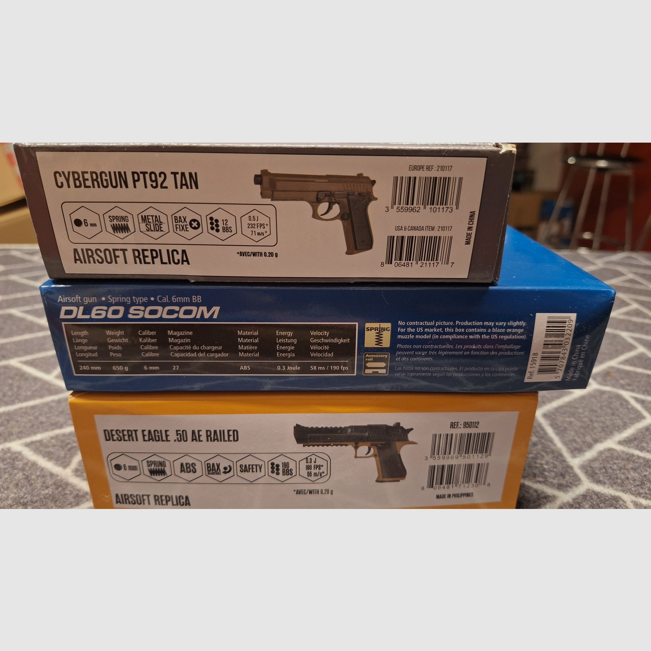 Desert Eagle/Beretta PT92/DL60 Socom 3xAirsoft-Pistole-NEU!