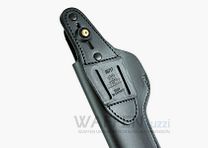 Leather belt holster with clip for revolvers up to 6 inches adjustable button closure