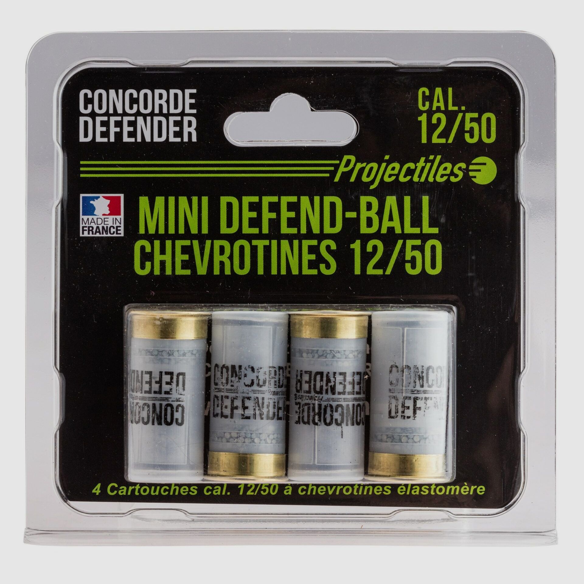 4 Mini Defend-Ball patronen kal. 12/50 hagel Elastomeren CONCORDE, afbeelding 1 van 4
