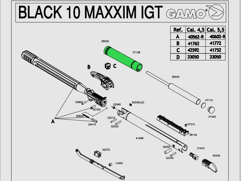 Kolben fĂĽr Luftgwehre Gamo Black 10 Maxxim IGT und Black Mach 1