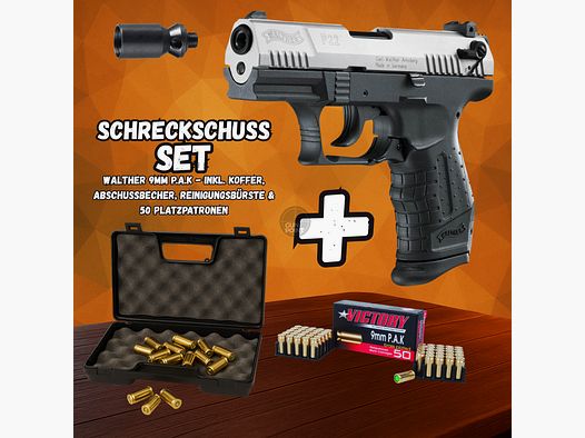 Set di pistole a gas - Walther P22Q Bicolor - 9 mm P.A.K. incluso valigetta e 50 colpi di munizioni