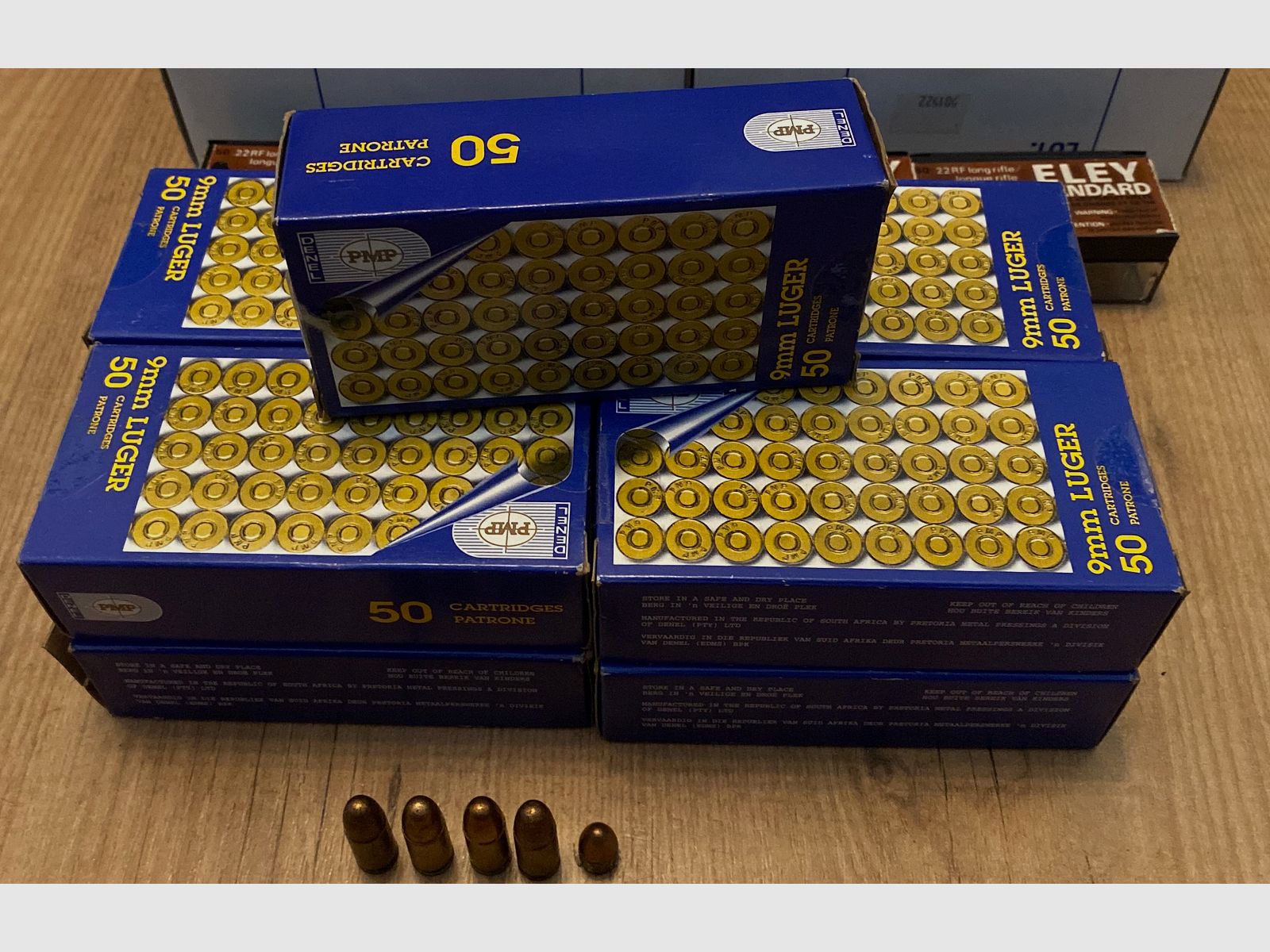 Selling 450 rounds of 9 mm Luger caliber from the manufacturer Denel PMP