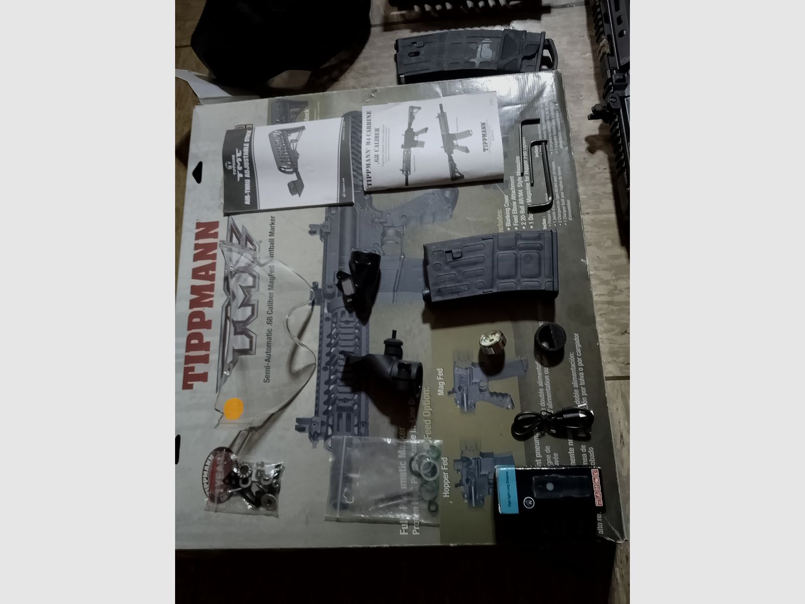 Tippmann Tmc Elite marker .68 accessories tuning barrel 1000 pcs. paintballs cal 68 set LED lamp 3 magazines mask original packaging