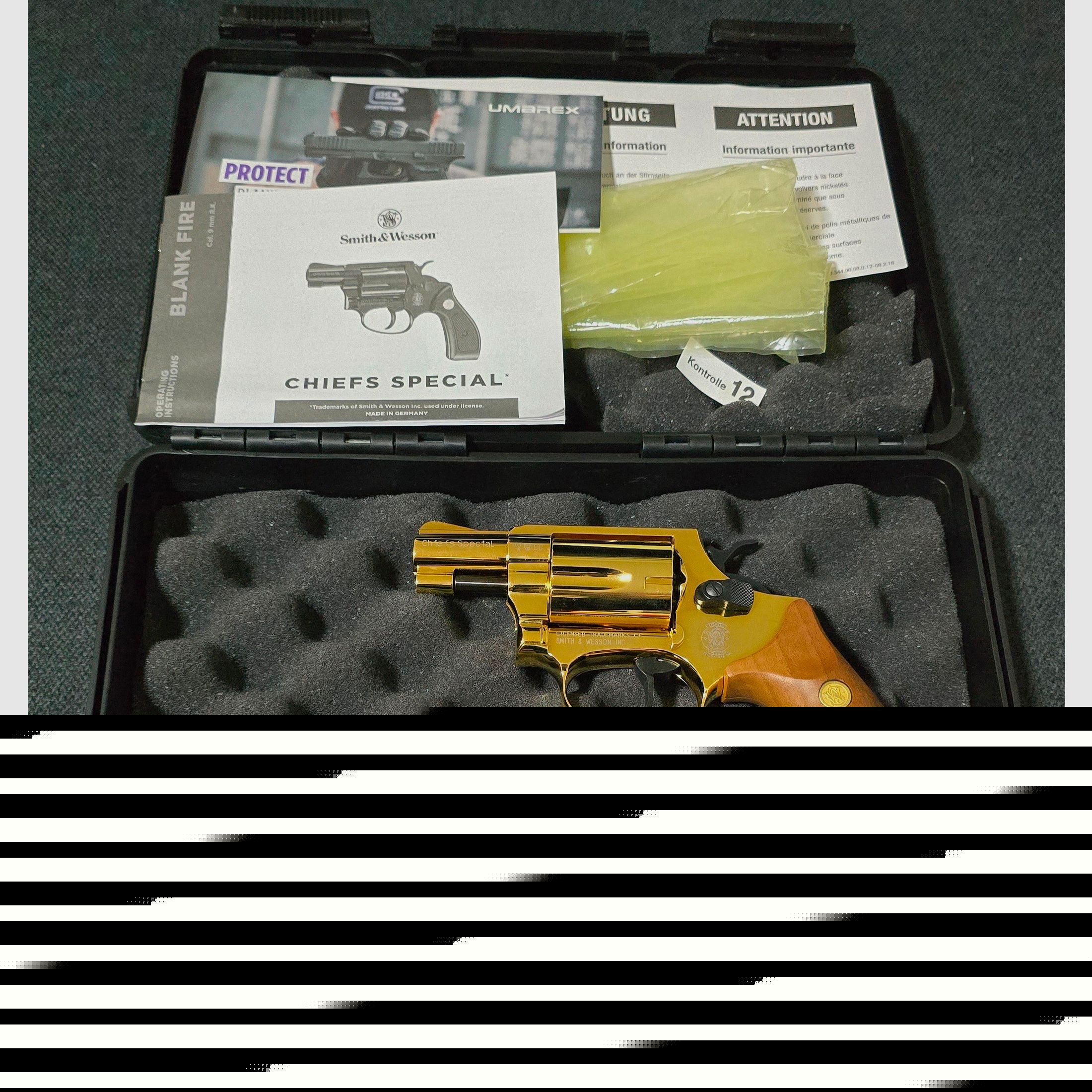 Smith&Wesson 9mm RK blank gun 24 karat gold-plated wooden grip