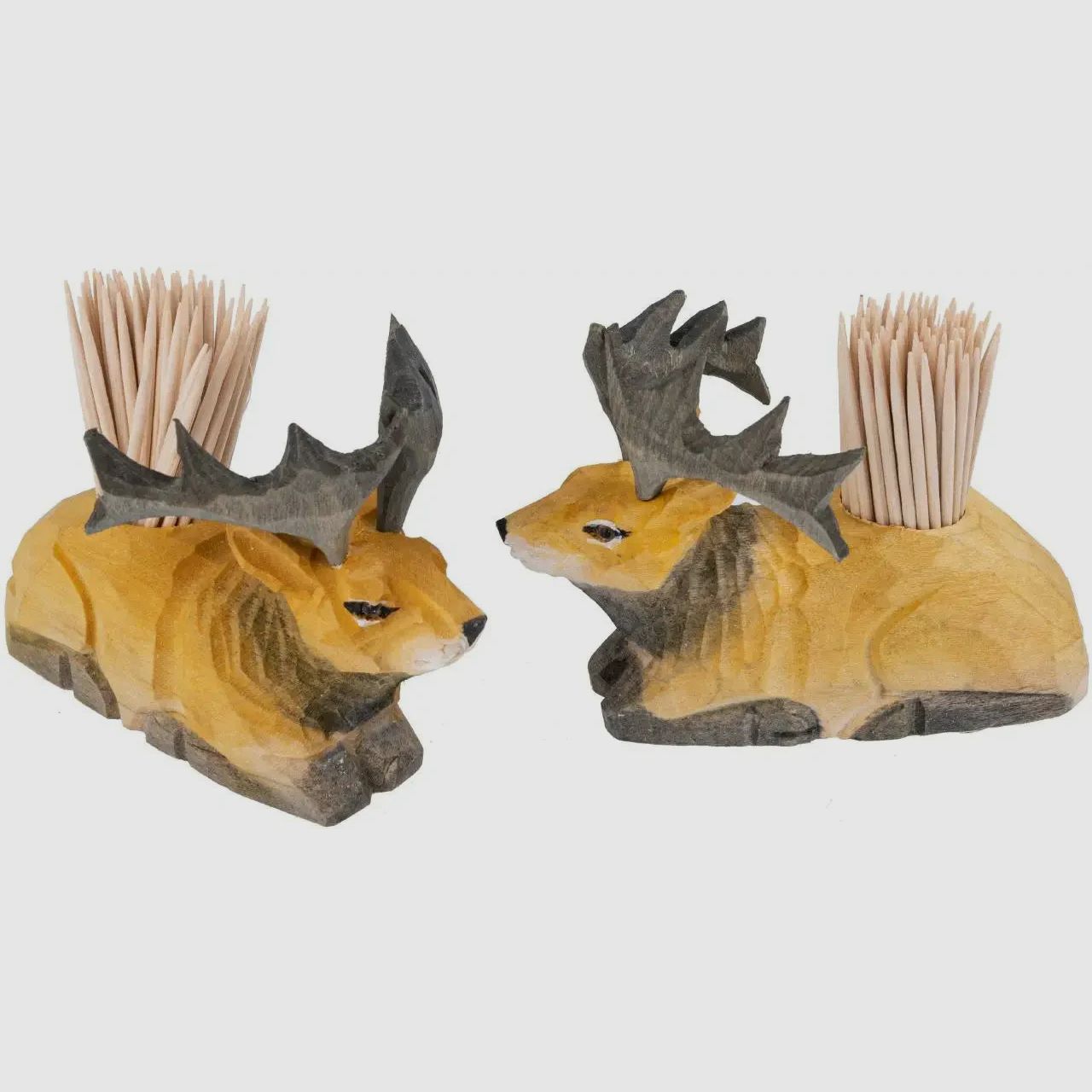 Zahnstocherbehälter Hirsch - handgeschnitzt & handbemalt