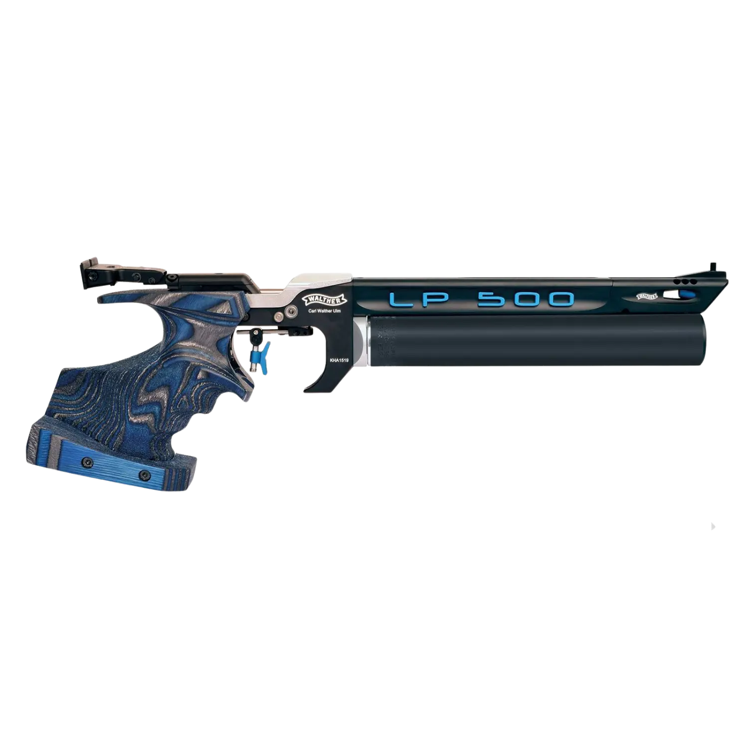 Walther LP500 Expert détente électronique avec MEMORY, poignée en bois lamellé 3D "Blue Angel" cal. 4,5 mm pistolet à air précomprimé I taille M pour droitier, image 1 sur 2