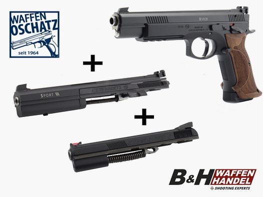  Waffen-Oschatz CZ Viper SA 9mm mit KK Wechselsystem Sport 3 & Wechselsystem SP-01 9mm Luger und Nussbaum- Matchgriff