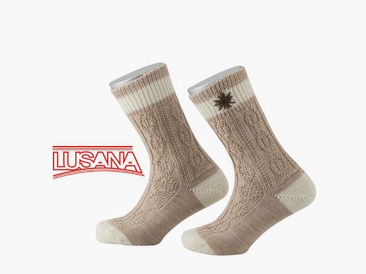 Lusana Kinder Trachtenstrumpf in Beige mit Edelweiss (1325)