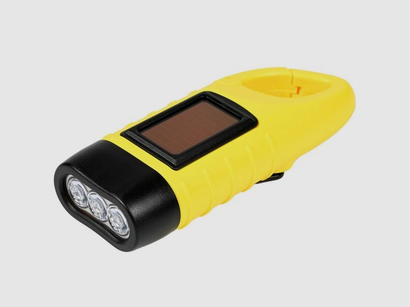 LED Kurbel Taschenlampe "Twin Power Dynamo" mit Solarzelle in Gelb