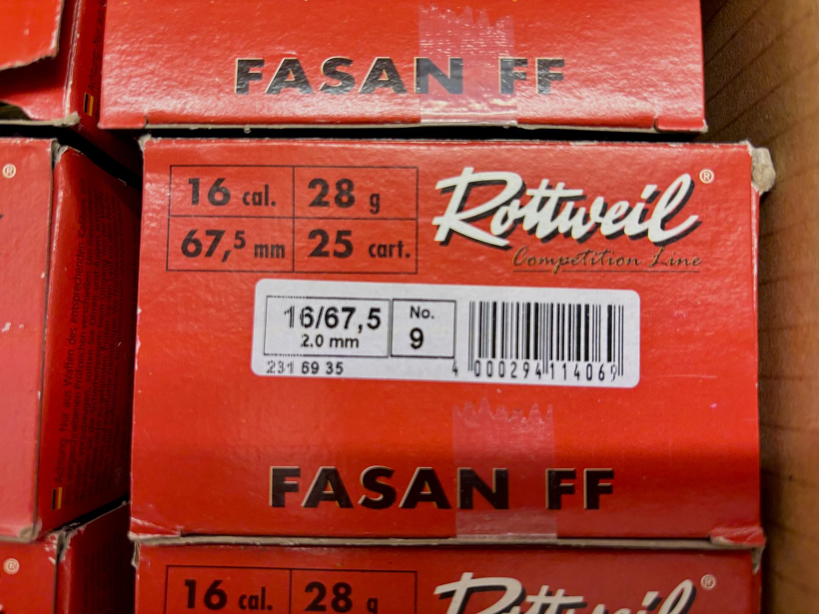 250 disparos Rottweil Fasan FF 16/67,5 2,0 mm 28 gramos Skeet