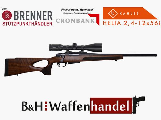 Brenner Komplettpaket: BR20 Lochschaft mit Kahles Helia 2.4-12x56 Jagd Repetierer Büchse Komplettset
