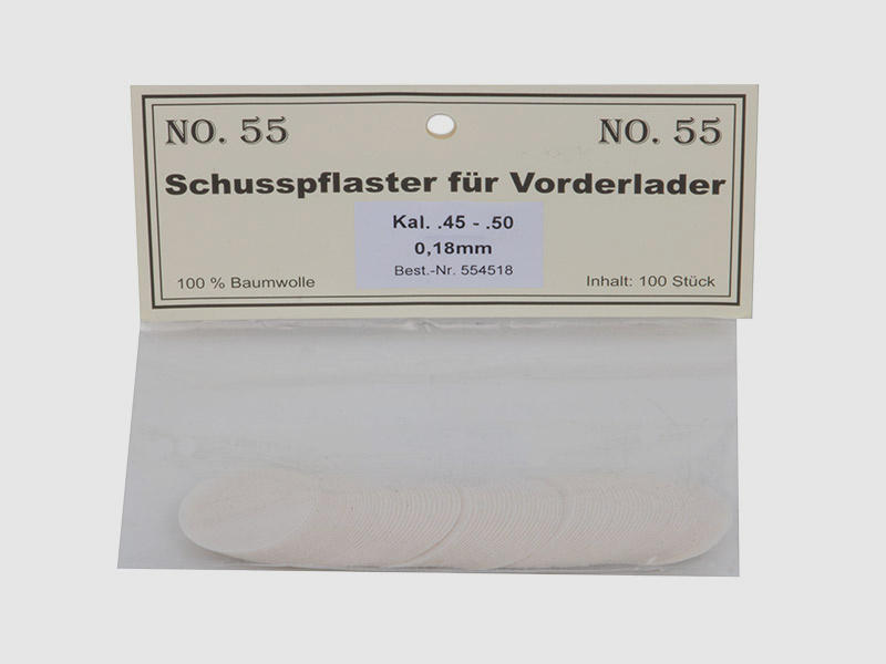 Match Schusspflaster fĂĽr Vorderlader No. 55 0,18 mm Kaliber .45 -.50