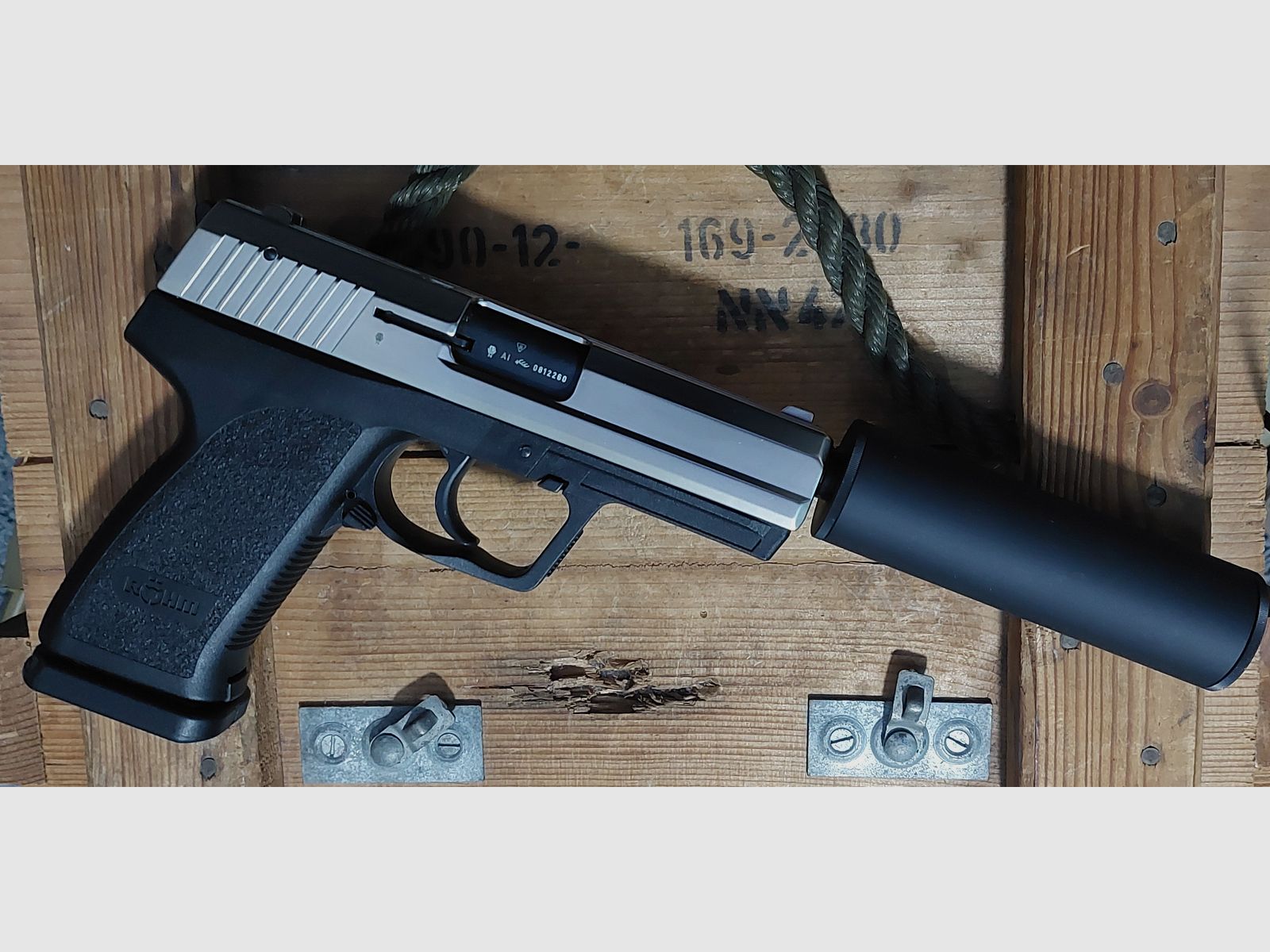 ⚠️ ! RÖHM - RG96 - MATCH - con SUPRESOR de sonido mate cromo (PTB 699) Glock RG 96 Walther