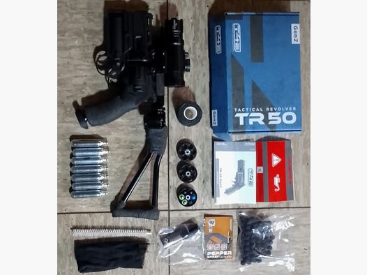 T4E Tr50 RAM .50 Set Pfeffer Launcher Visier Alu Schulterstütze Klappschaft Zubehör Hdr50 neuwertig 