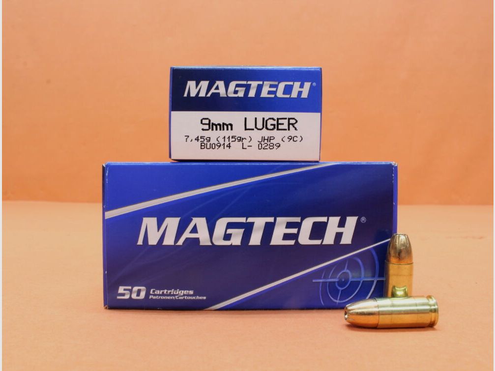 Magtech Patrone 9mmLuger Magtech 115grs JHP (9C) VE 50 Patronen/ 7,45g Teilmantel-Hohlspitz