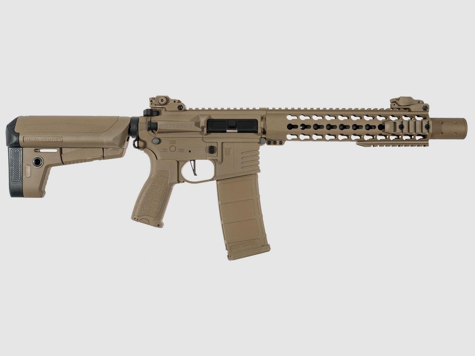 AR15 KeyMod 10 Zoll PREDATOR CHARLIE TAN S-AEG Softair Gewehr Frei ab 18 Jahren | Delta Armory