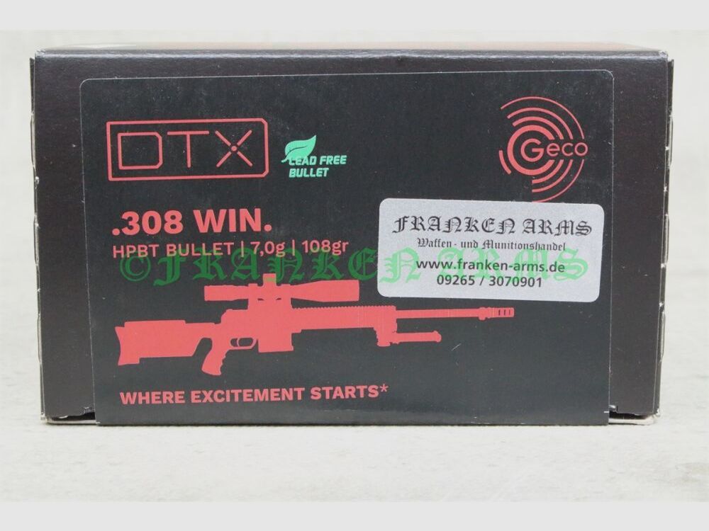 GECO DTX SENZA PIOMBO .308 Win. 108gr. 7,0g 50 pezzi Prezzi a scalare