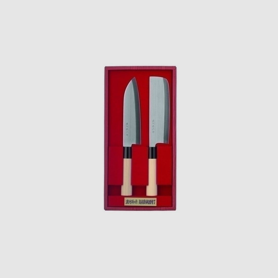 Set di coltelli da cucina giapponesi a 2 pezzi, manici in legno, morsetti in plastica