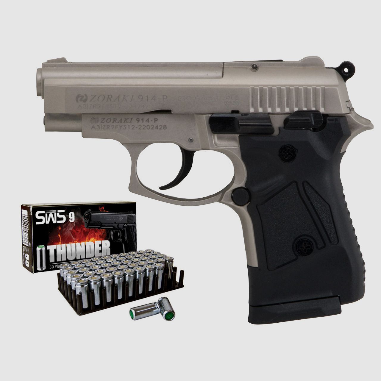 Schreckschuss Pistole Zoraki 914-P Satina PTB 1070 Kaliber 9 mm P.A.K. (P18) + 50 Schuss