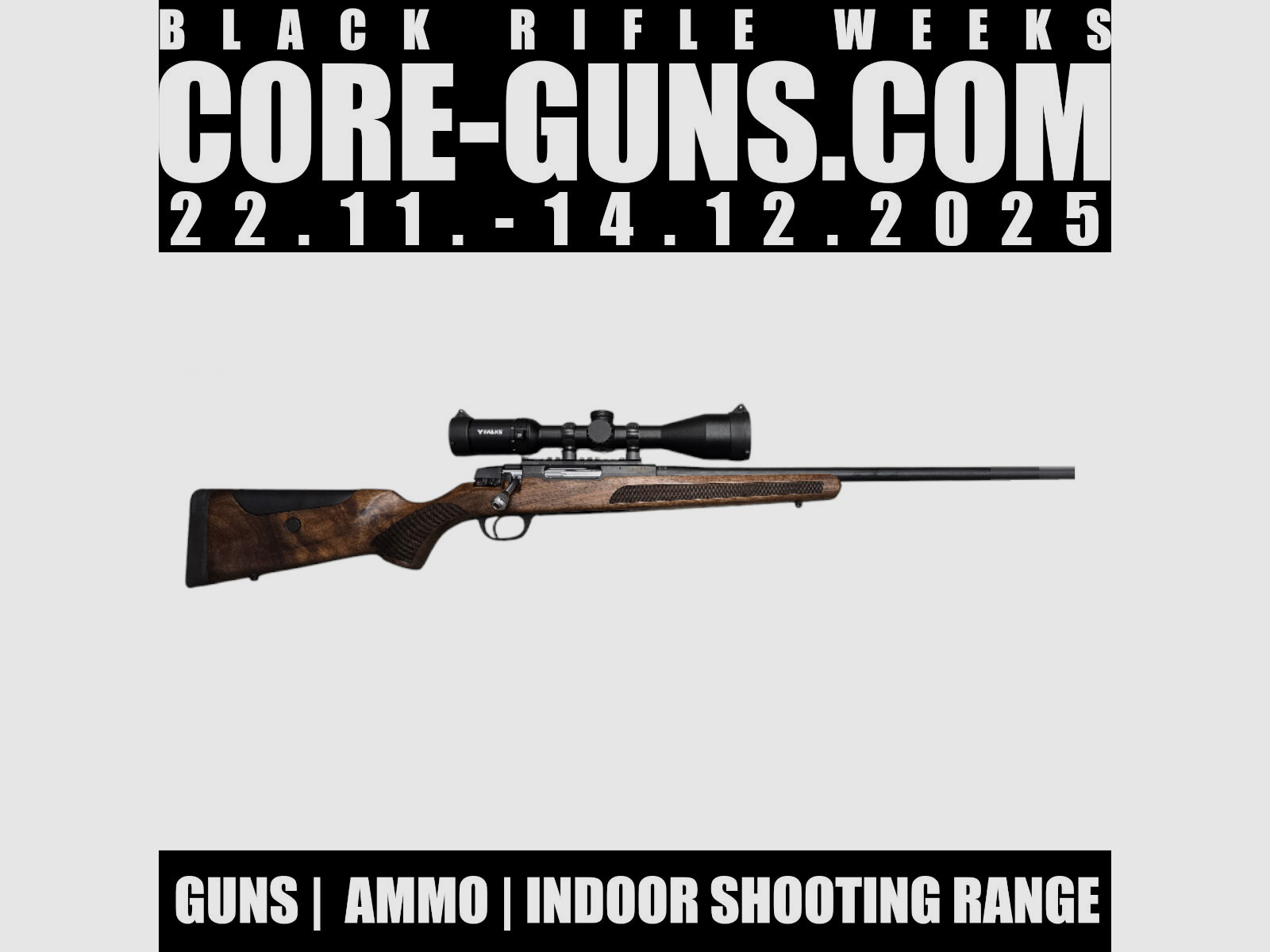 Brenner BR20 karabinek powtarzalny, regulowany podnóżek, 308Win + Falke 3-12x56L4 + pierścienie montażowe BLACK WEEKS DEAL
