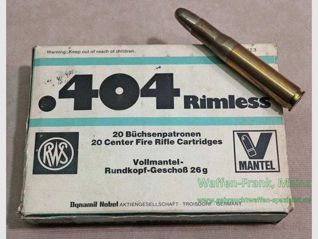 RWS (WZd.Fa.Rottweil) rifle cartridges .404 Rimless (10.75x73)