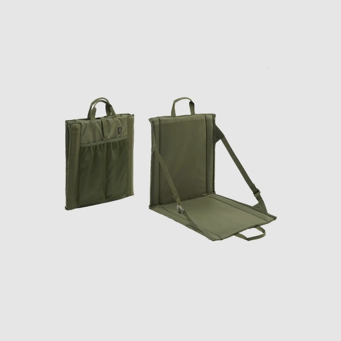 Folding seat with carrying handle + mesh pocket for 2 drink bottles - Olive