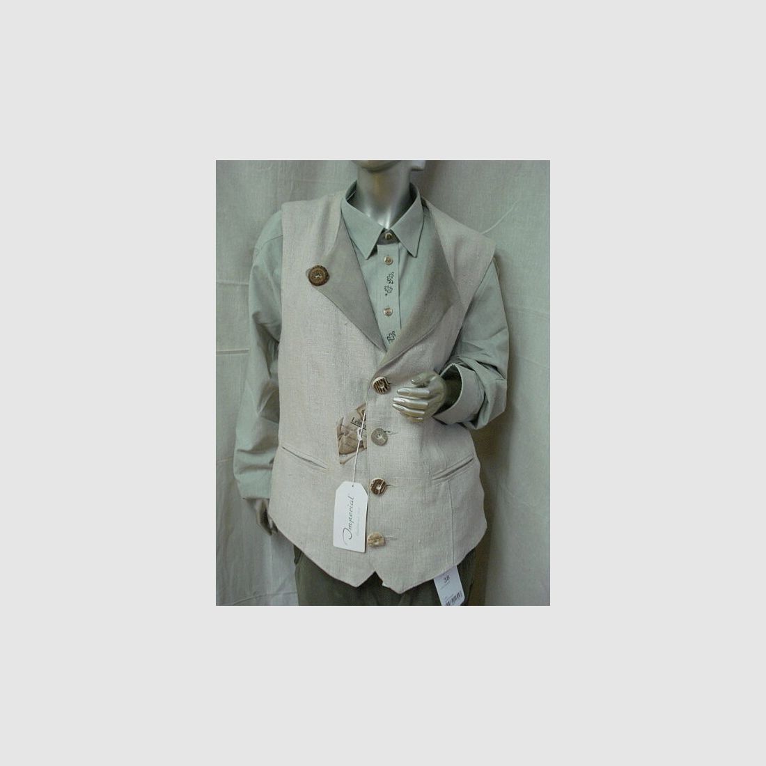 Imperial linen vest for men with leather lapel