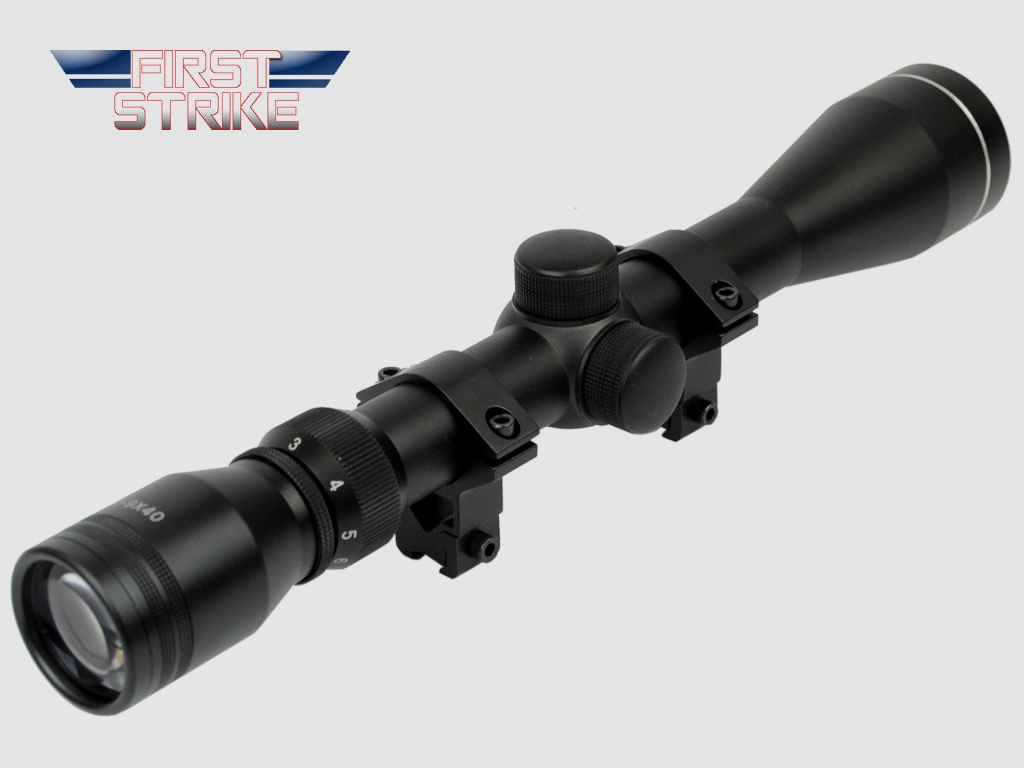 First Strike Zielfernrohr 3-9x40 mit Ringmontagen fĂĽr 11 mm Schiene, modern rangefinding Absehen