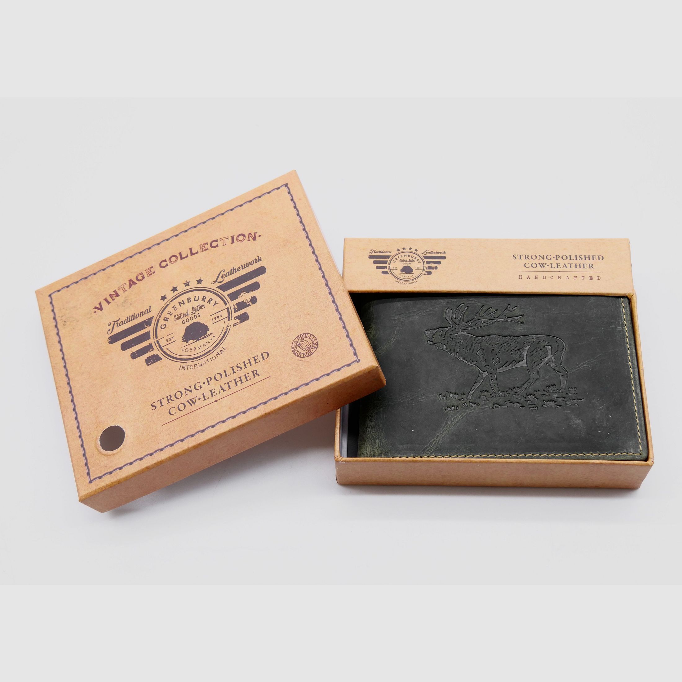 Greenburry leather wallet olive Vintage Animal Collection stag 1705-stag-30
