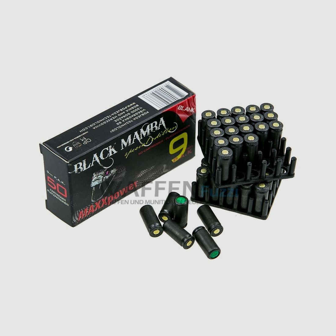Cartuchos de potencia Black Mamba Maxx 9mm P.A.K. 50 piezas