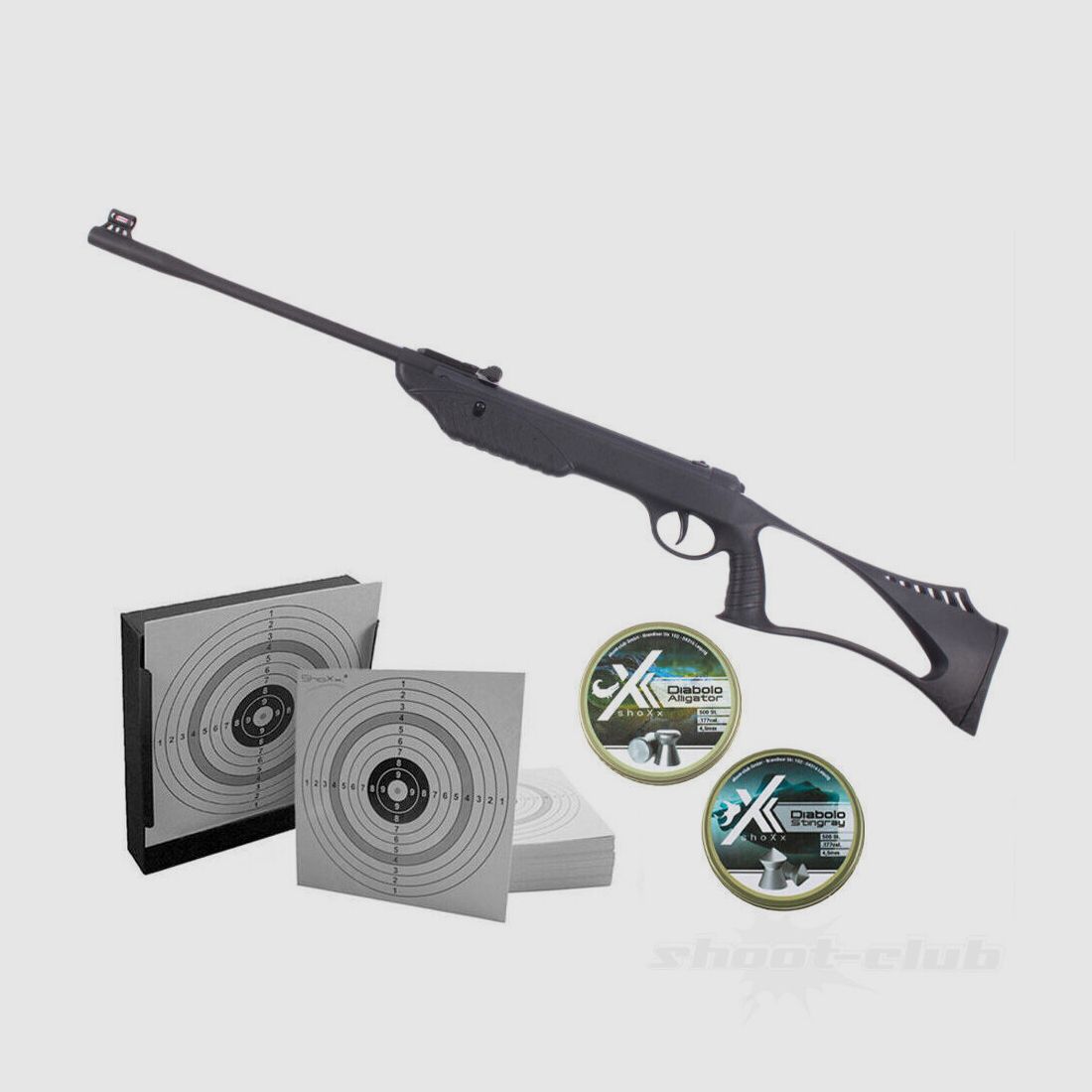 shoXx XS16 Kipplauf Luftgewehr 4,5 mm Diabolo im Kugelfang Set