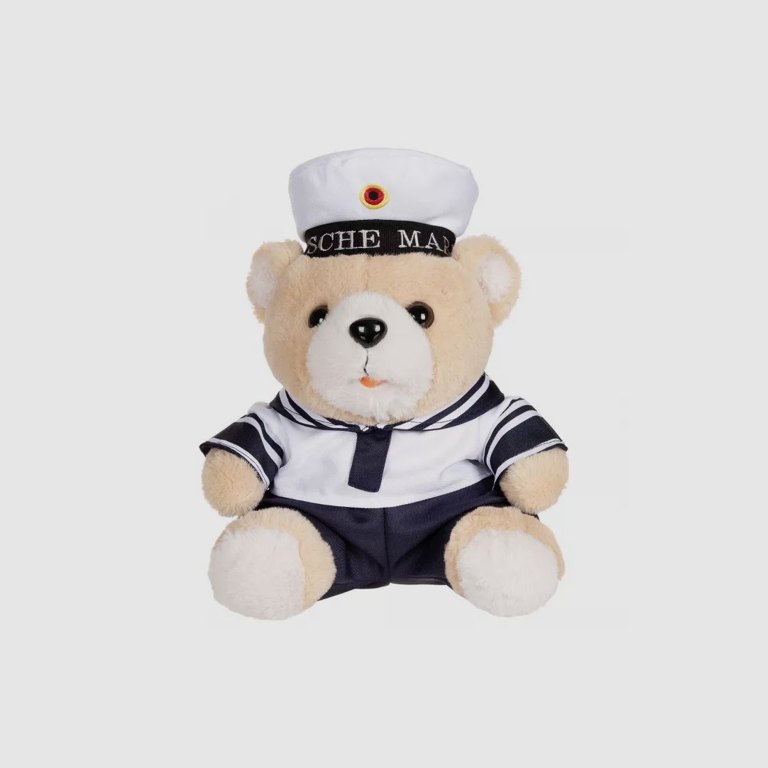 Teddybeer met pak en muts, marine, ca. 28 cm hoog