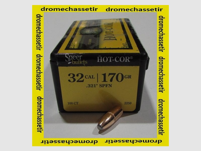Box mit 100 Geschossen Speer Kal. 8mm in 170 grains Hot Cor SP Flachkopf, Ref. 2259