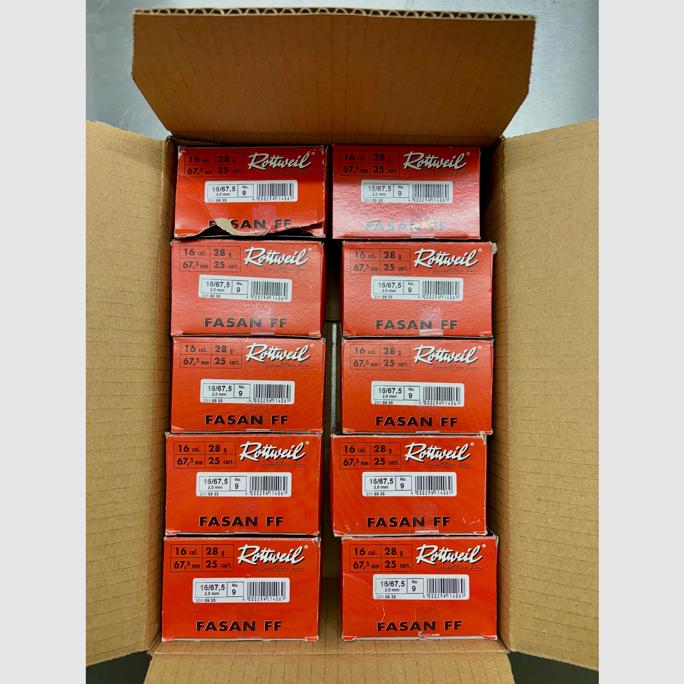 250 disparos Rottweil Fasan FF 16/67,5 2,0 mm 28 gramos Skeet